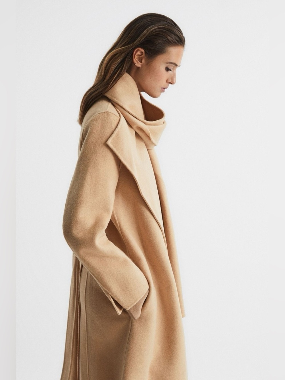 NWT REISS Valentina Scarf Coat Belted Jacket, Camel, US Size 4 - Picture 2 of 7
